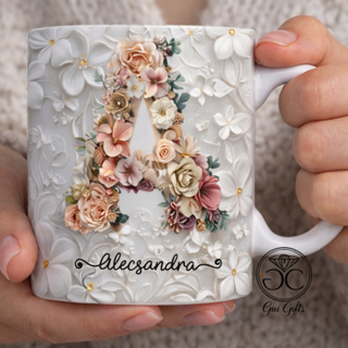 Caneca Xícara Personalizada com Seu Nome Letra Floral Presente Criativo Porcelana 325ml em Oferta na Shopee