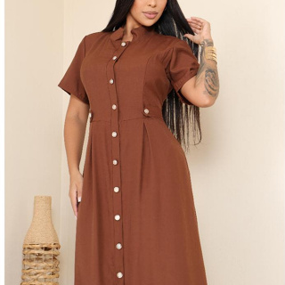 Vestido femenino Longo Elegante Casual Detelhes em Botões Abertura Tecido Sensorial em Oferta na Shopee