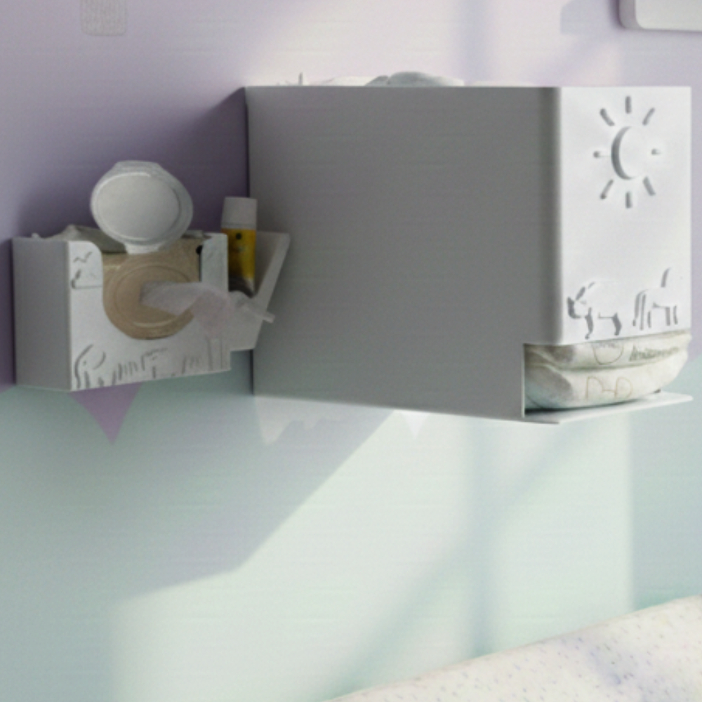 Kit Bebê Porta Lenço Umedecido, Fralda e Pomada com Espremedor Organizador de Parede Safari