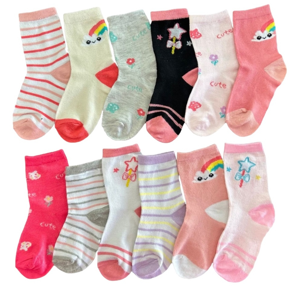 Kit 12 Pares de Meias Infantil Feminina e Bebê Menina Estampadas em Oferta na Shopee