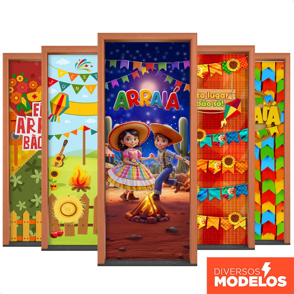 Capa de Porta Decoração Festa Junina Arraiá Sublimada Em Tecido Veste Fácil 0,80x2,10m em Oferta na Shopee