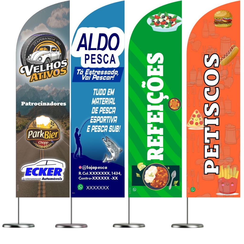 Wind Banner Personalizado Kit Completo Sua Marca 2m Bandeira/ Loja/ Barbearia/ Mercado/ Expositor