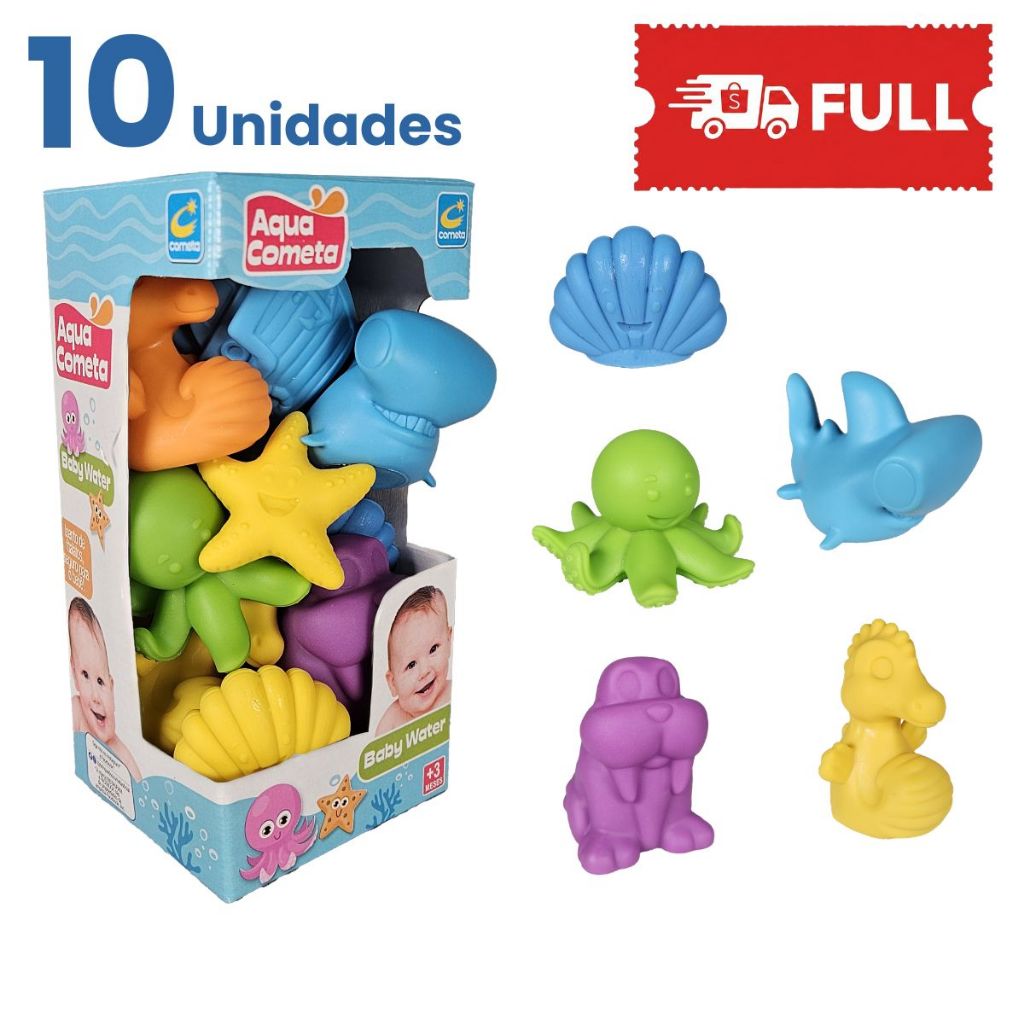 Kit 10 Brinquedo Mordedor Banho Bichinhos Aquáticos Vinil Macio Atóxico