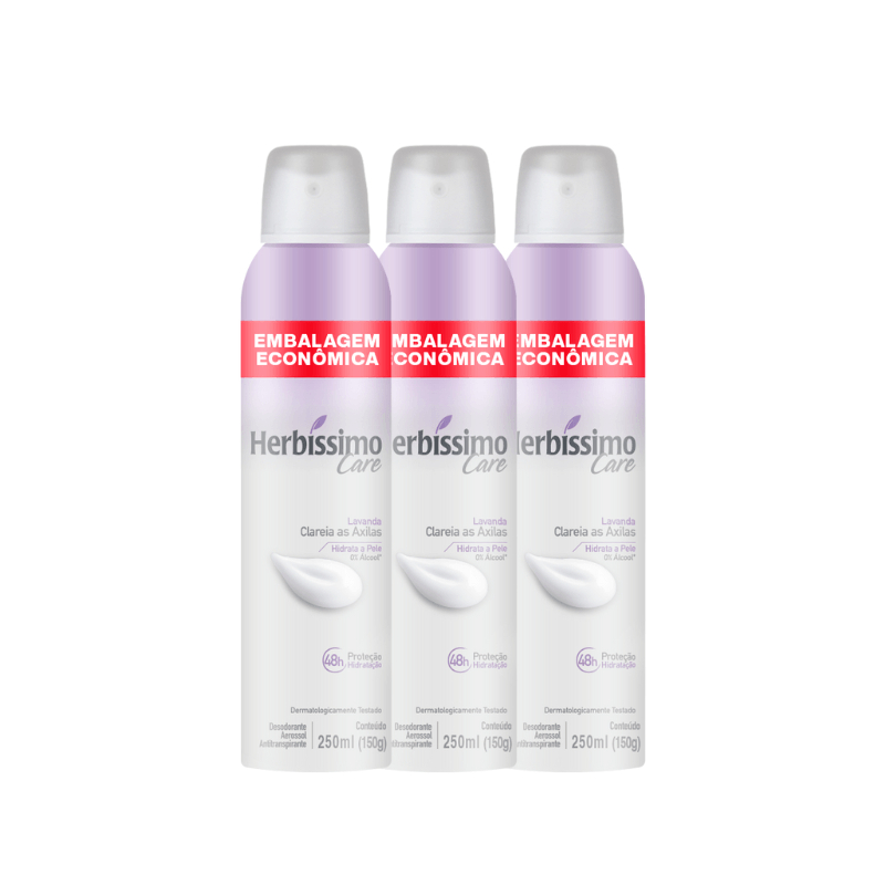 Kit Desodorante Aerossol Antitranspirante Herbissimo Care Lavanda 250ml Embalagem Econômica (3 unidades)