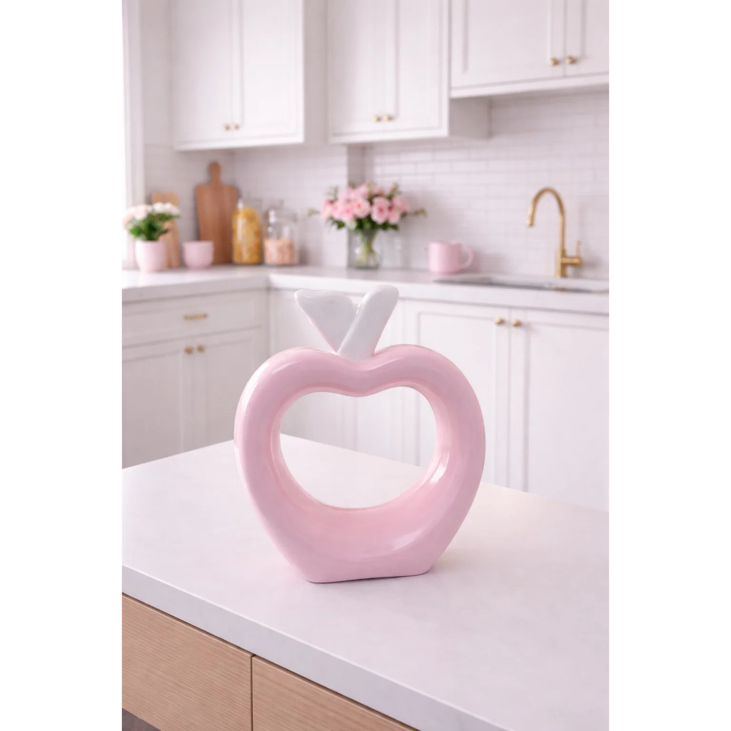 Escultura Decorativa Maçã Vazado Rosa 23cm