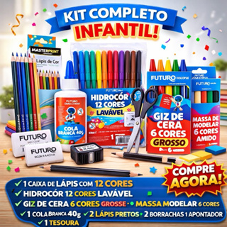 KIT COMPLETO MATERIAL ESCOLAR VOLTA AS AULAS INFANTIL em Oferta na Shopee
