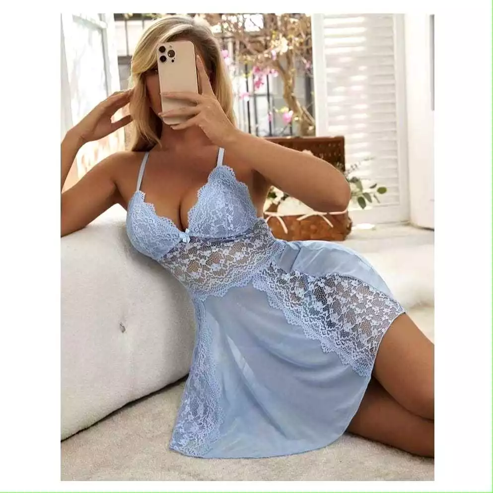 Camisola Romântica Sexy Rendada Sem Bojo Em Microfibra Cruzado Nas Costas — imagem 1