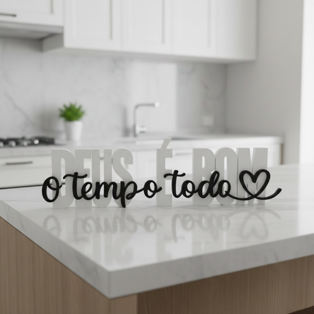 Placa/Letreiro Decorativo “Deus é Bom o Tempo Todo” Decoração Cristã Evangélica para Parede Sala Quarto Escritório Ca