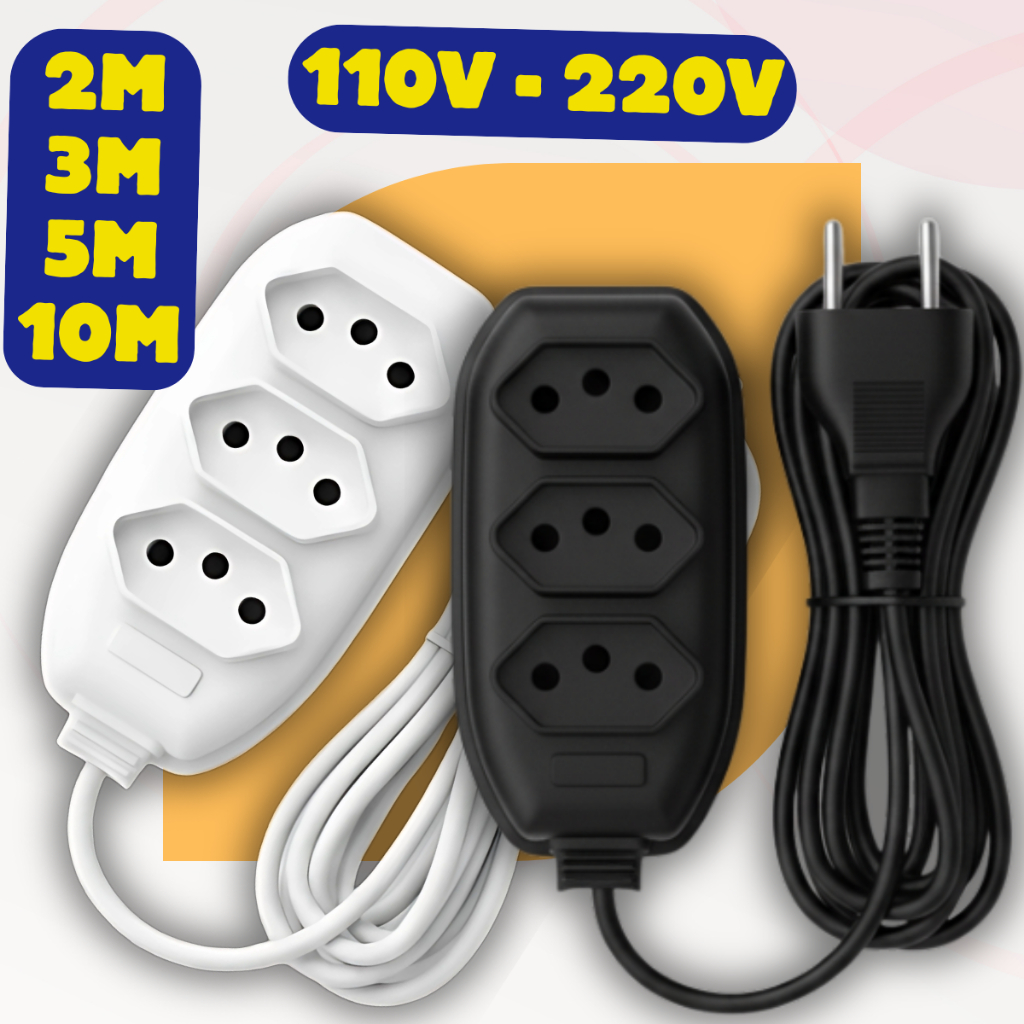 Extensão elétrica 2, 3, 5 e 10 Metros Tomadas Compacta Vários Tamanhos em Oferta na Shopee