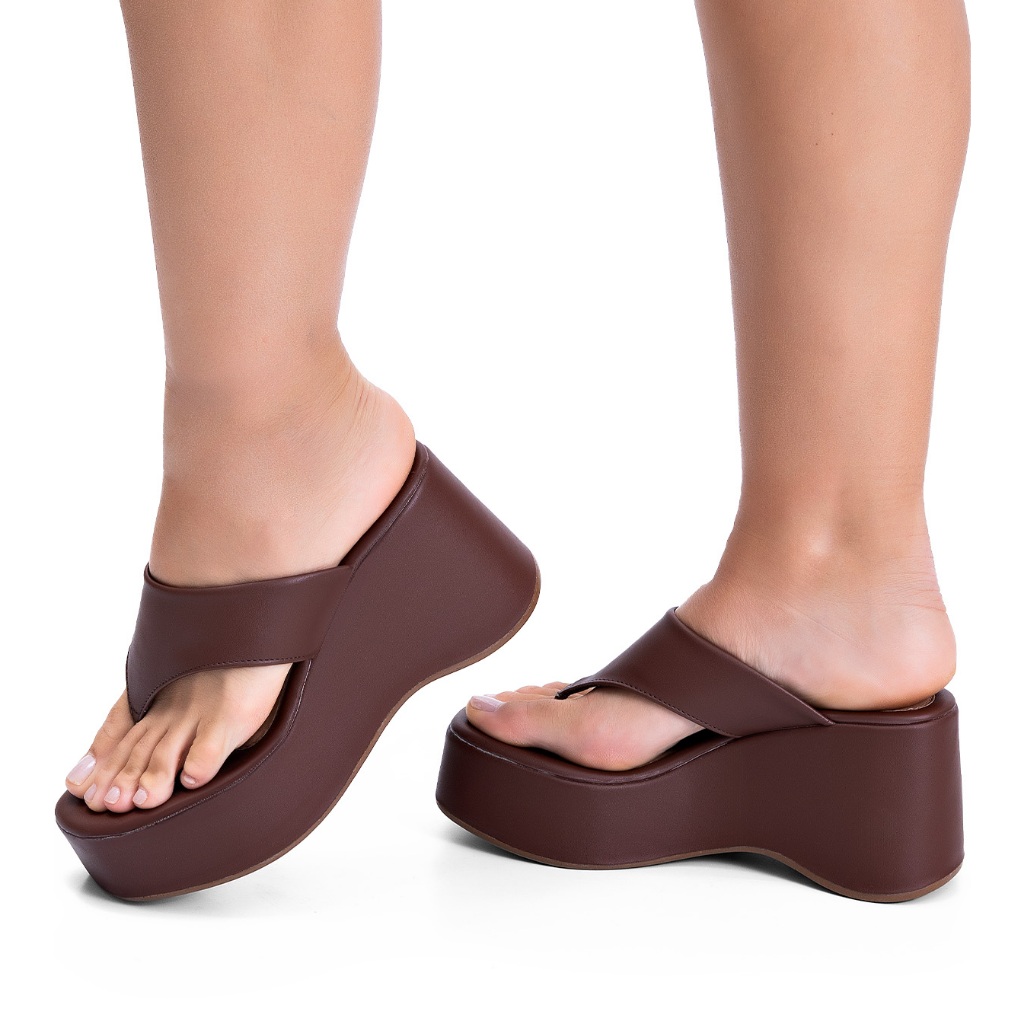 Sandália Feminina Lumiss Tamanco Anabela De Dedo Confortável Marrom em Oferta na Shopee