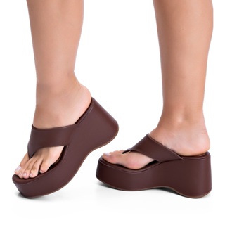 Sandália Feminina Lumiss Tamanco Anabela De Dedo Confortável Marrom em Oferta na Shopee