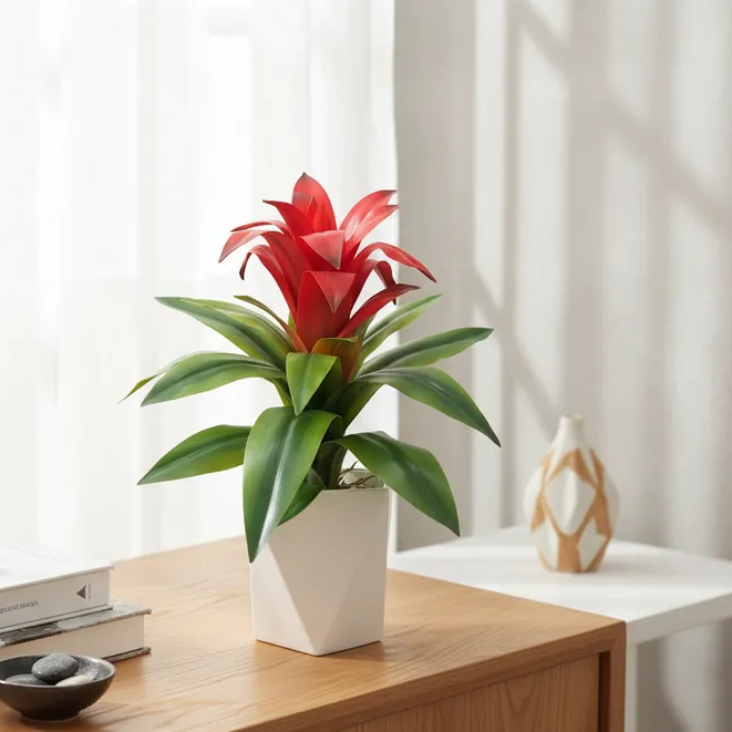 Planta Bromélia Artificial Real Toque Casa Decoração