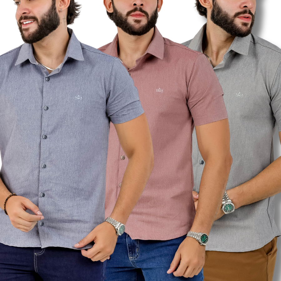 Camisa Social Manga Curta Jeans Molino - Conforto e Estilo Dia-a-dia - Envio Imediato