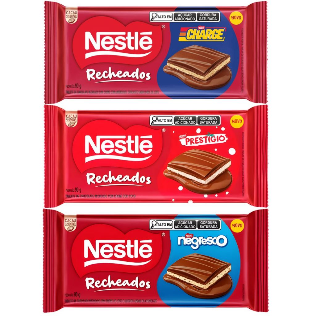 Barra de Chocolate 90g Nestlé Recheados Lançamento | Escolha o Sabor
