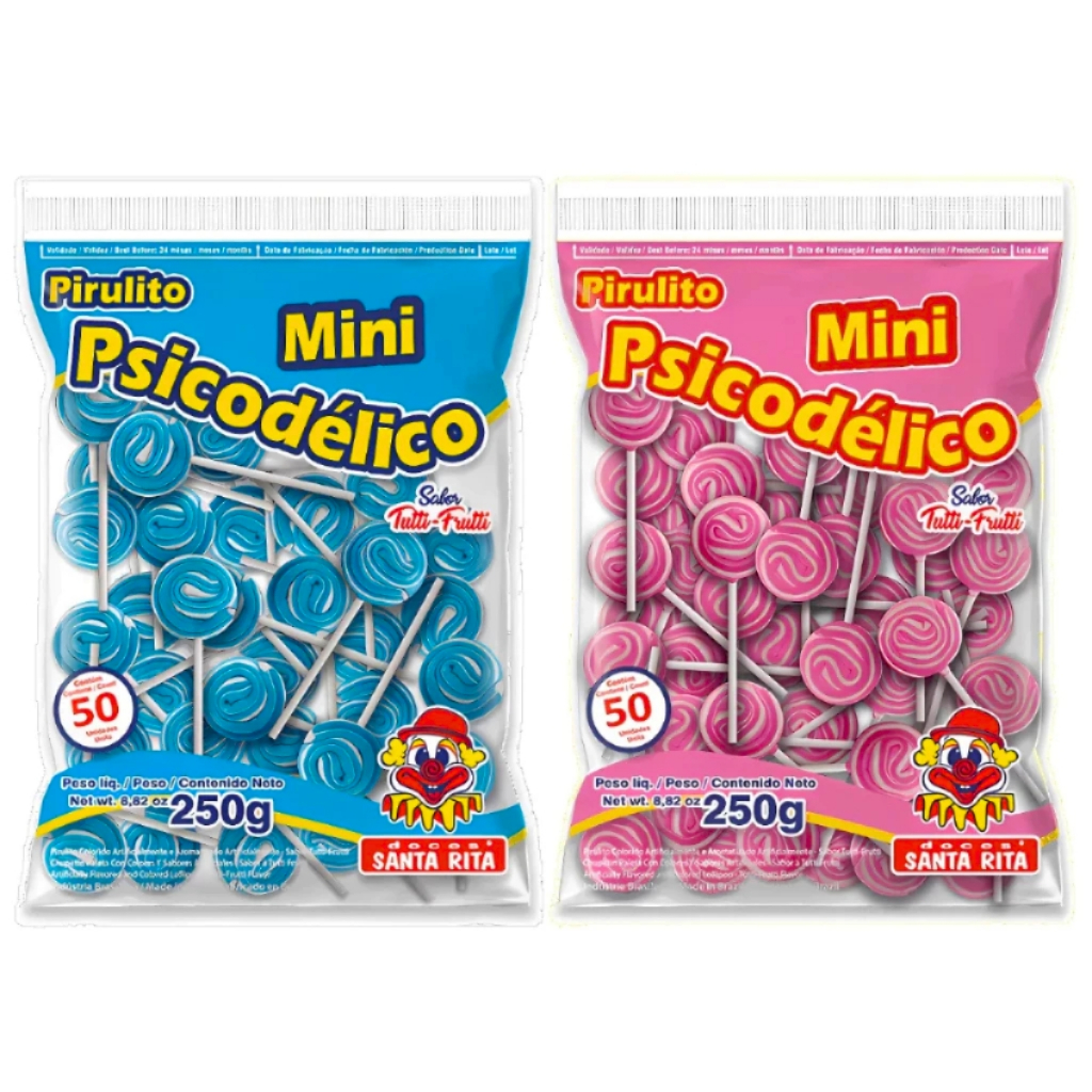 Kit Mini Pirulitos Psicodélicos Azul e Rosa 2x250g Ideal para Chá Revelação Chá de Bebê Santa Rita em Oferta na Shopee