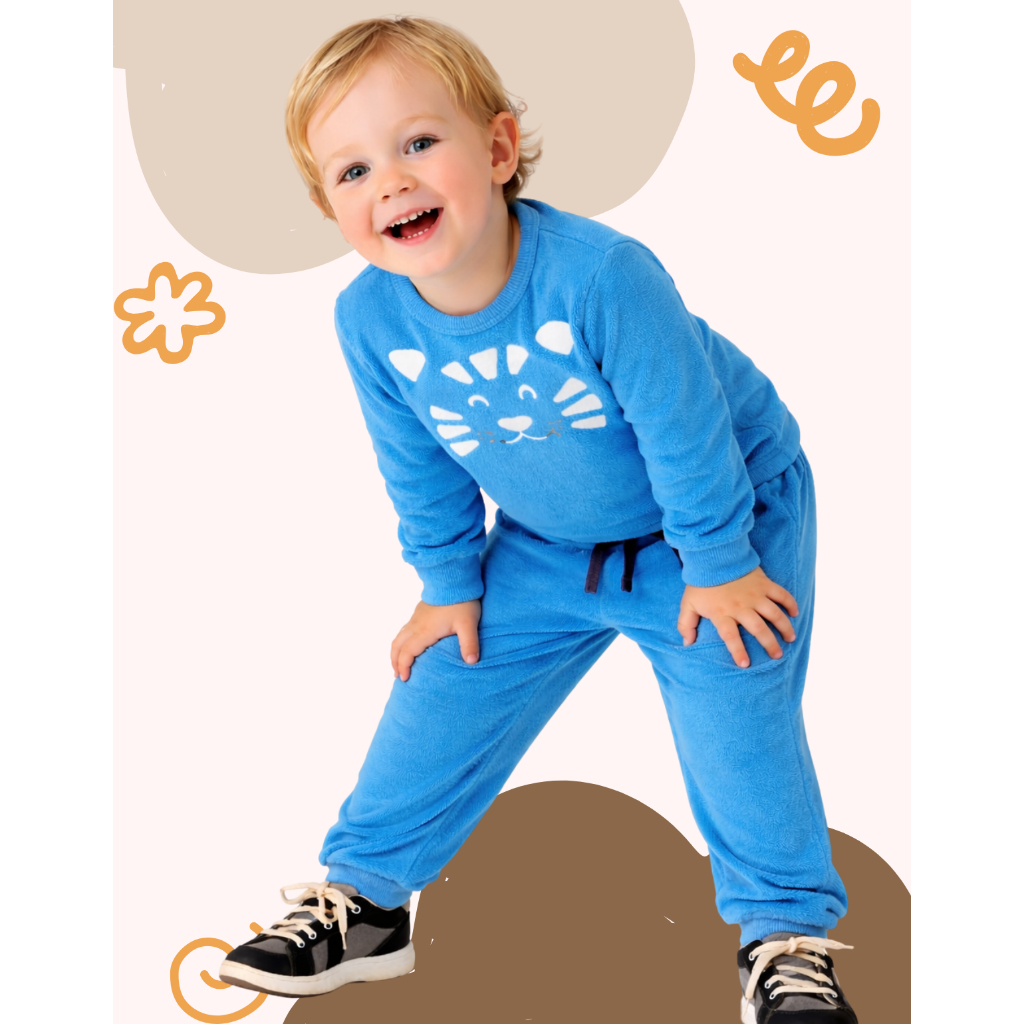 Conjunto Moletom Infantil 1 ao 3 Blusa Calça Moda Frio Inverno Quentinho Confortável