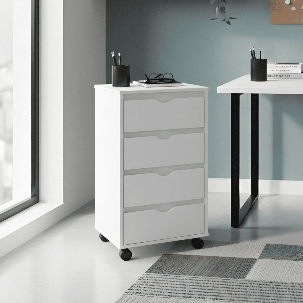 Gaveteiro Organizador 4 Gavetas Com Rodizios Escritório Home Office Carrinho Auxiliar