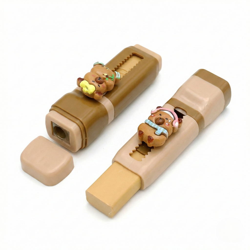 Apontador e Borracha 2 em 1 Capivara Fofa - Material Escolar Criativo e Retrátil