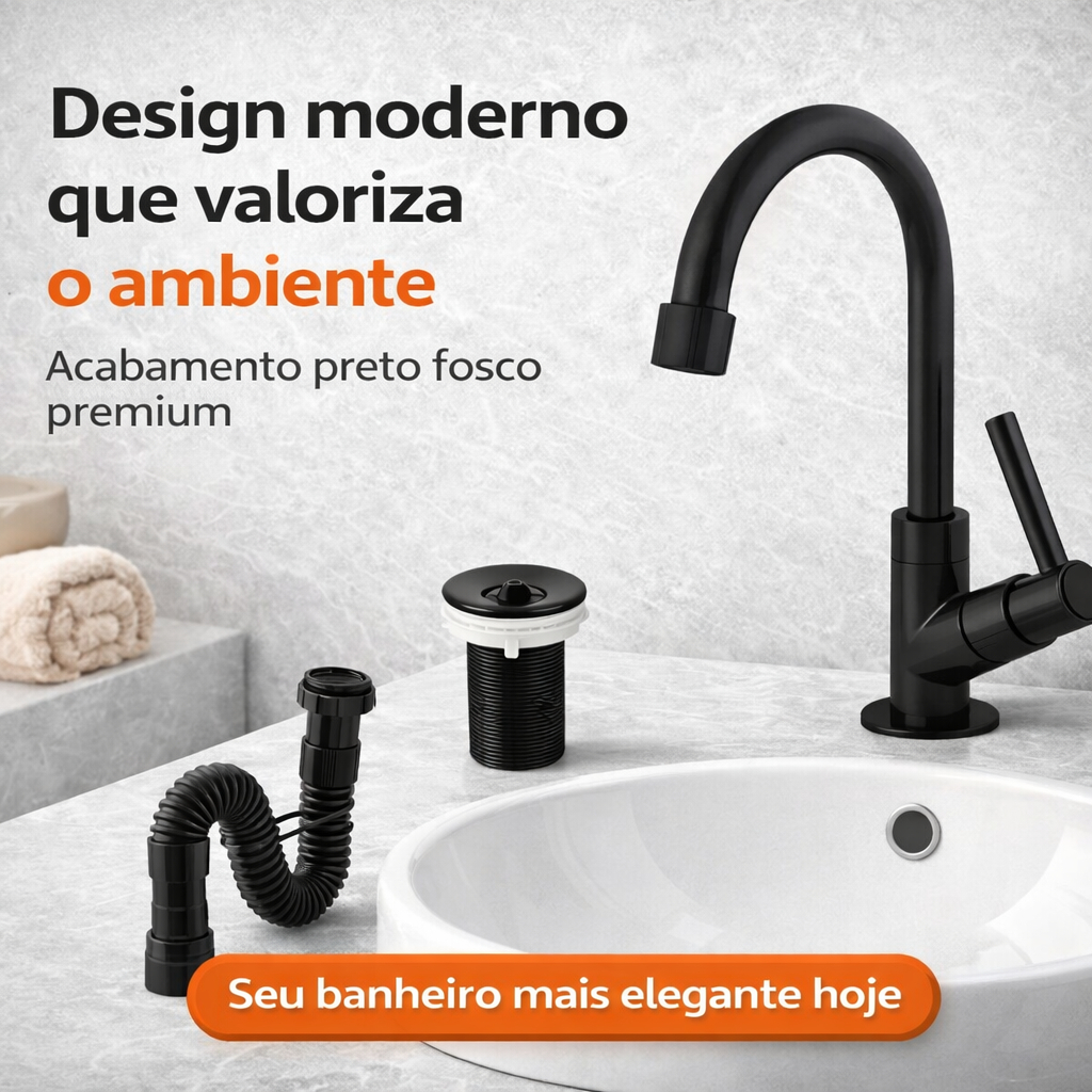 Kit Torneira Banheiro Preta ABS com Sifão Universal e Válvula 7/8 Completo em Oferta na Shopee