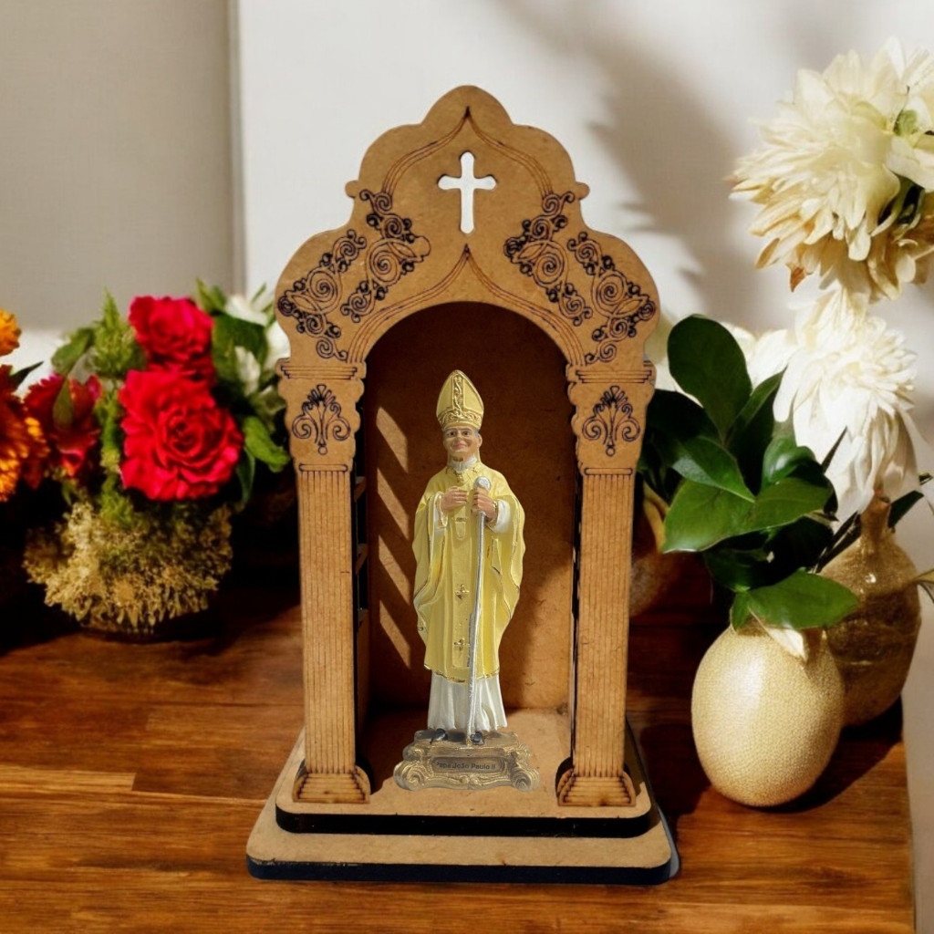 Imagem Santo Papa João Paulo II resina oratorio capela escultura padroeira protetora catolico padroeiro protetor