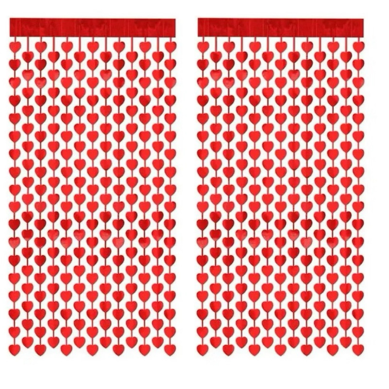 KIT 2 CORTINAS METALIZADAS | CORAÇÃO VERMELHO | RED | TAM.: 2x1 METROS CADA | DECORAÇÃO DIA DOS NAMORADOS | CORAÇÕES