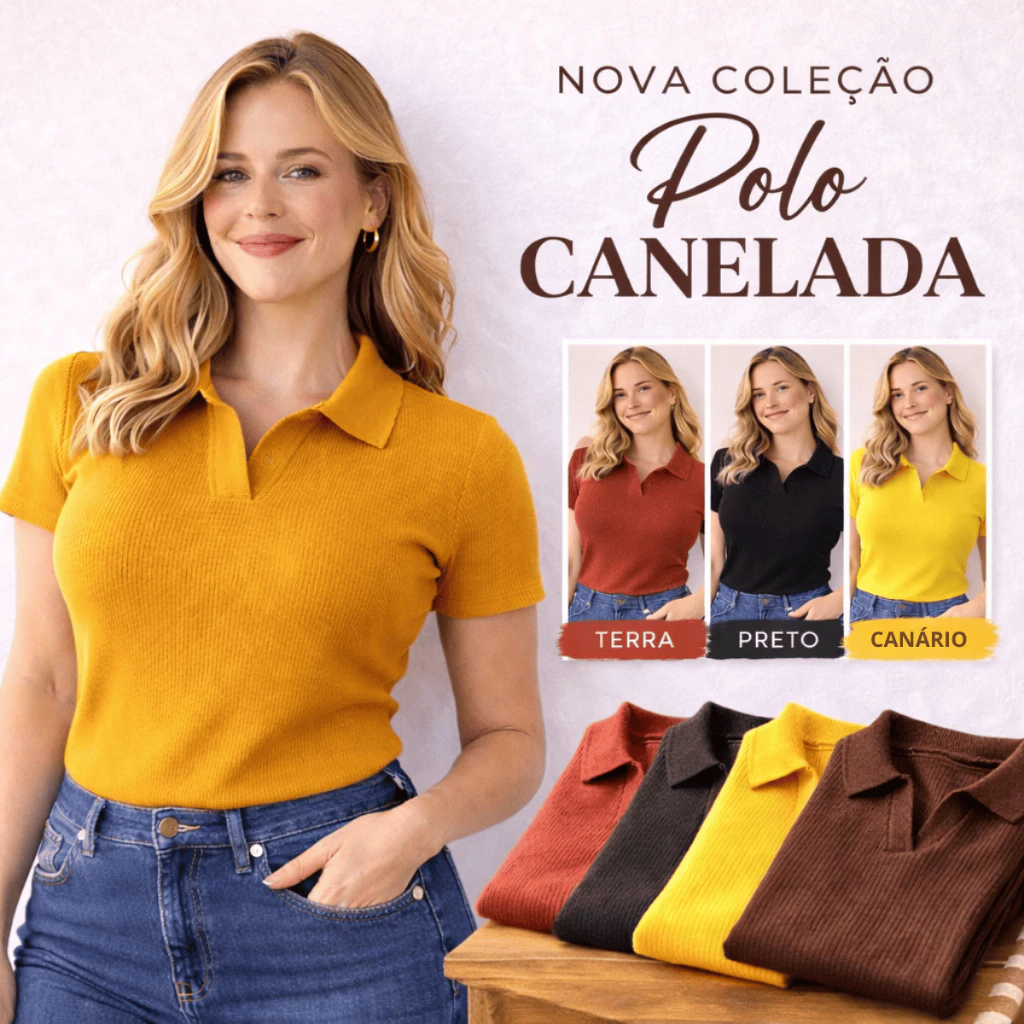 Blusa Polo Feminina Ribana Canelada Fina Manga Curta Ajustada Confortável Casual Elegante P M G — imagem 1