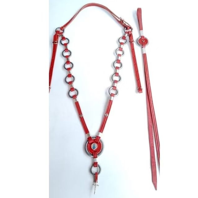 Kit peitoral de argola e chicote de argola, couro legítimo apliques e tranças, fino acabamento, cavalo, mula, equinos