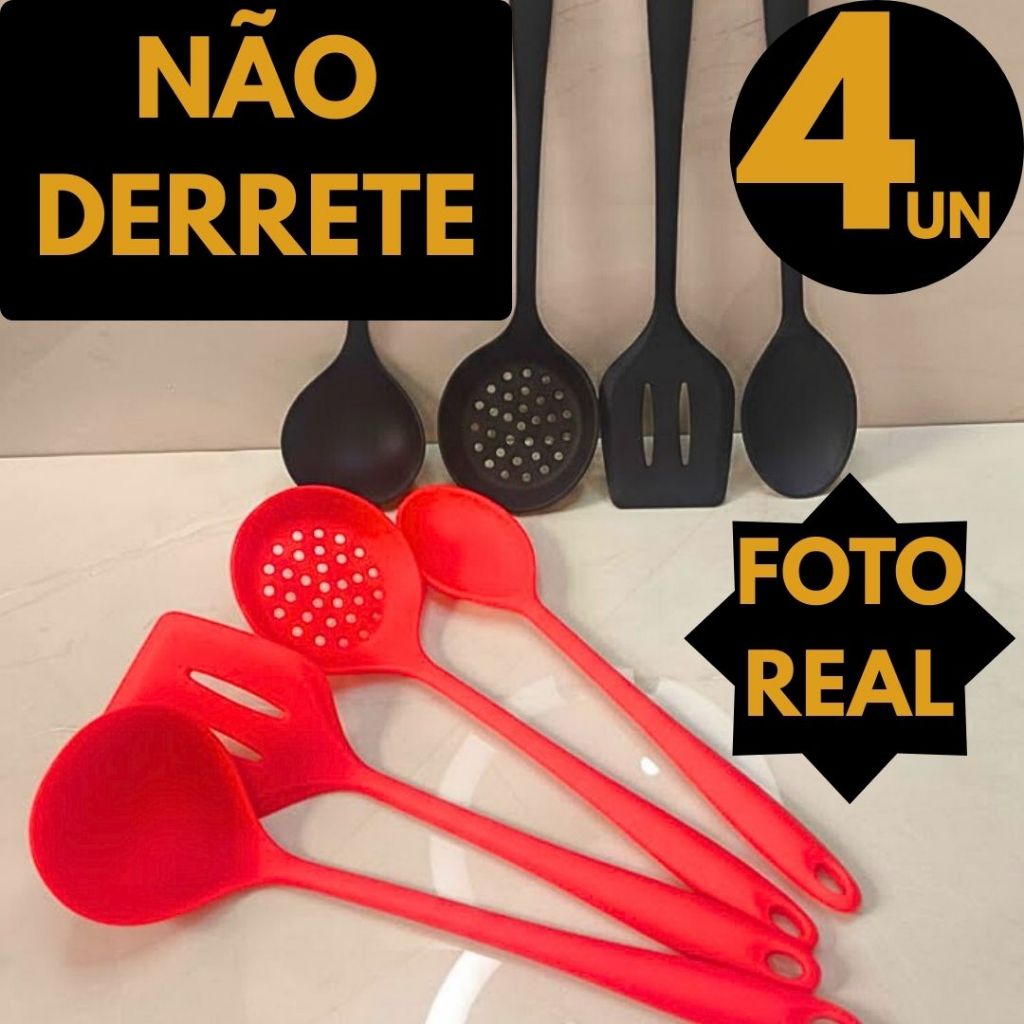 4 Utensílios Silicone Escumadeira Espátula Colher Concha Cozinha Antiaderente Cozinhar Casa Cozinha