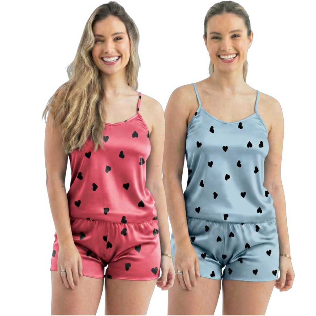 Kit 4 Peças Conjuntos Pijamas Baby Doll Short Doll Feminina Sem Bojo Conjunto Pijama Estampas Variadas em Oferta na Shopee