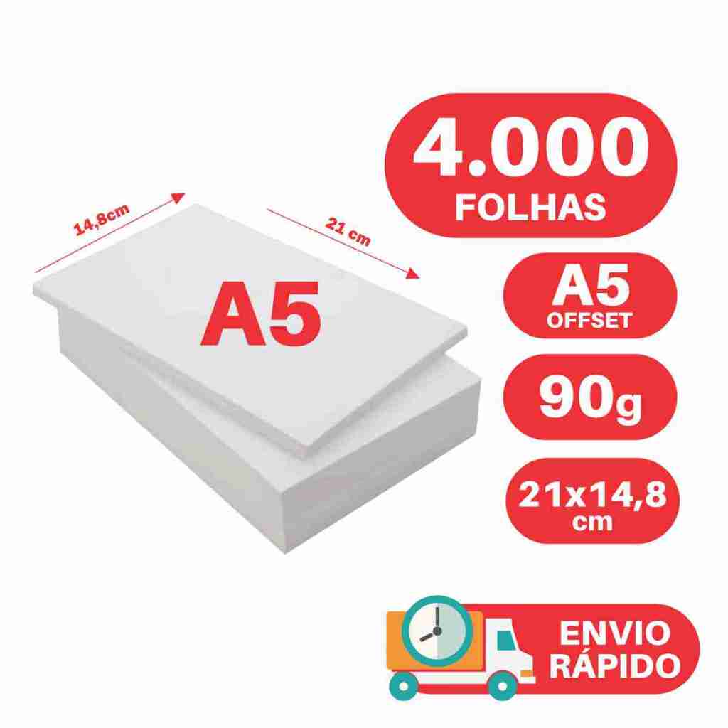 Papel Sulfite A5 90g OffsPapel Sulfite A5 90g Offset Branco 21x14,8cm - 4.000 folhas