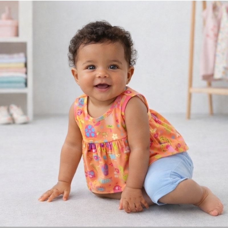 BL KIDS Conjunto Malwee Kids Bata Estampada e Bermuda Ciclista Bebê Menina Verão Em Algodão