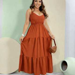 Vestido Longo Feminino  Tecido Duna Alças com Regulagem Ideal pra Todas Ocasião Tendência 2026 em Oferta na Shopee