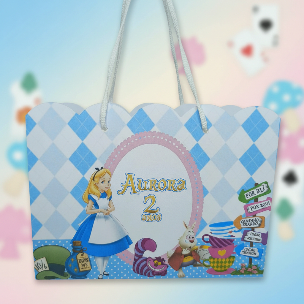 Sacolinhas Personalizadas Alice no país das Maravilhas - Tamanho G - Sacola - Lembrancinha - PEGUE E MONTE - TODOS TEMAS