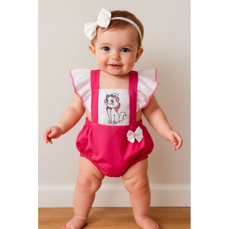 Romper Bebê Menina Gatinha Roupa Mesversário Gato Fantasia Infantil Gata Jardineira Bori Luxo Festa