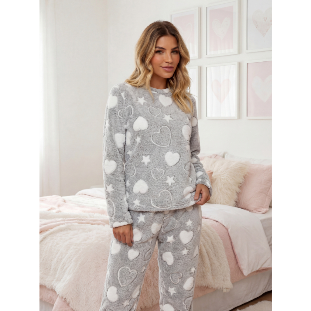 Pijama Feminino Peludinho Fleece Inverno Extremamente Quentinho e Macio | Promoção em Oferta na Shopee