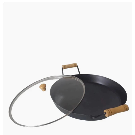 Disco de Arado Tacho 42 cm Diamentro Bifeira Chapa Aço com Alças e Tampa de Vidro Grande