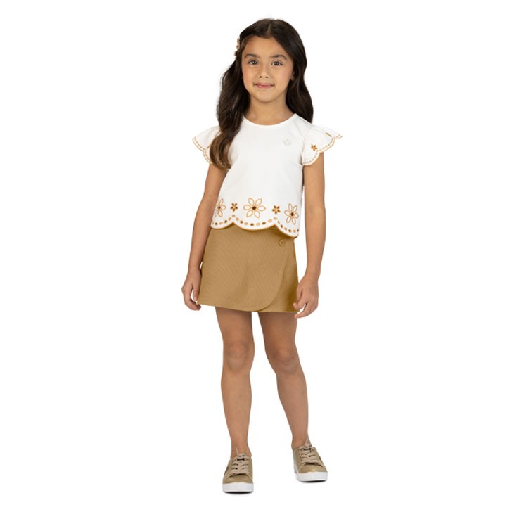 Conjunto Infantil Feminino Bordado Floral Milon Short Saia - Ref. 2001689