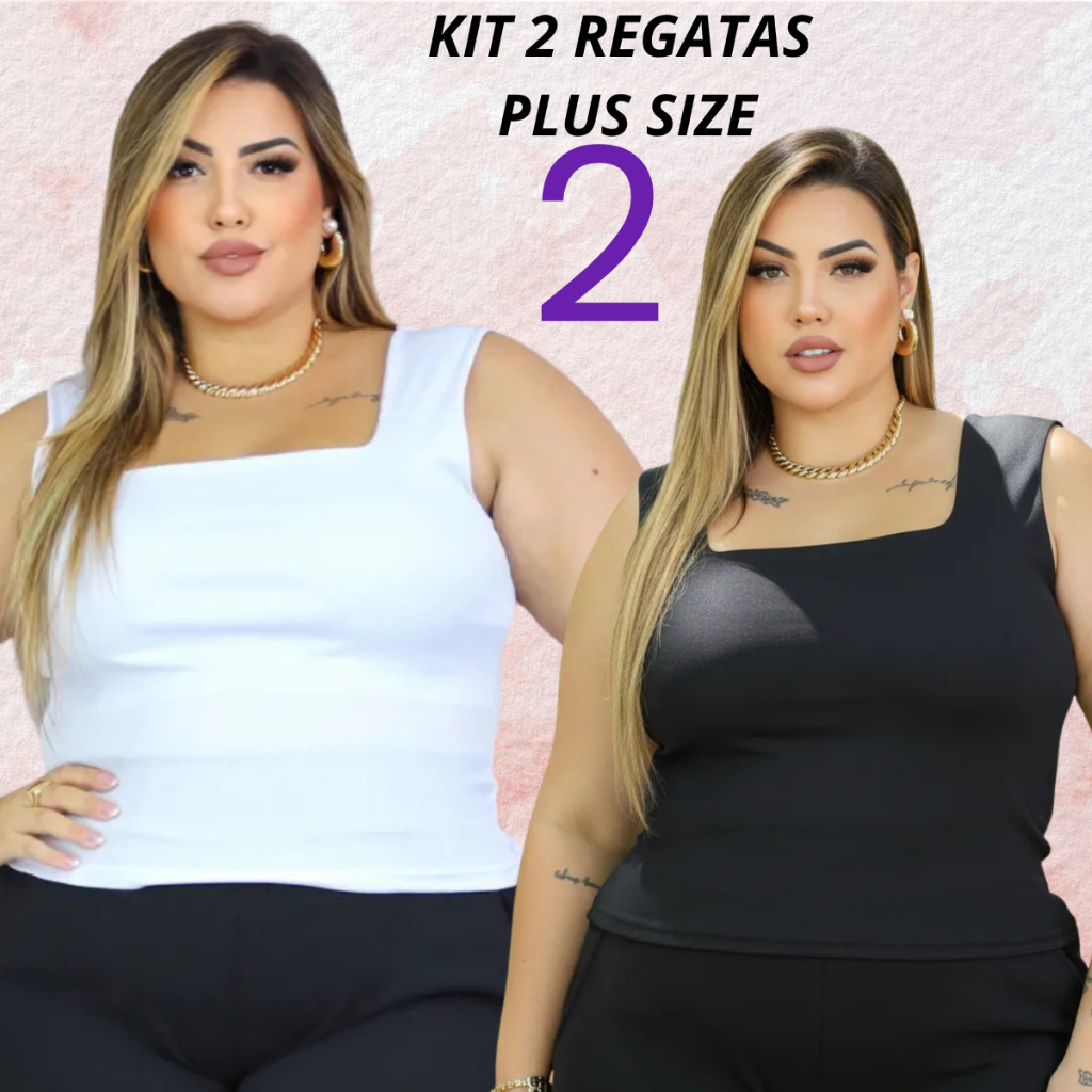 KIT 2 Blusa Regata Plus Size Social Chique com Gola Quadrada Verão Moda Feminina Plus Size Elegante em Oferta na Shopee