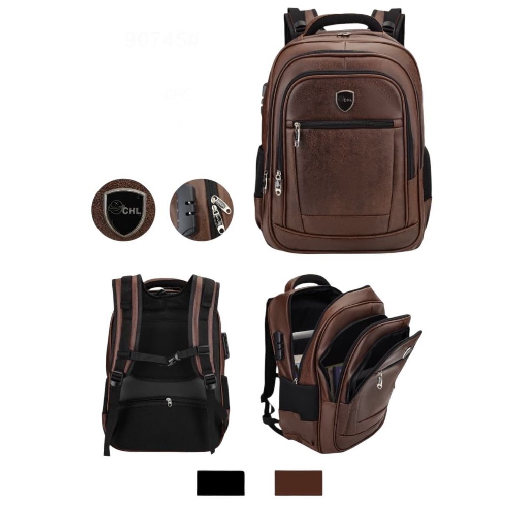 Mochila Chl Couro Com Cadeado 45l Impermeável 7 Bolsos Com Bolso Secreto De Costa e Trava Cintura
