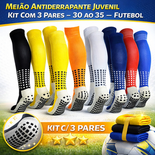 Kit 1 a 6 Meião Futebol Juvenil Infantil Antiderrapante Futsal Emborrachado Respirável Preto Branco em Oferta na Shopee