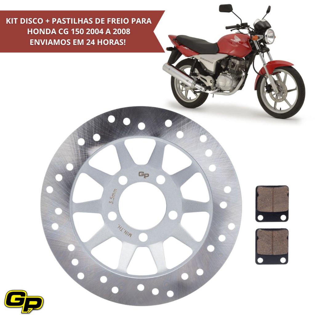 Kit Freio CG 150 Titan 2000 a 2004 Completo Disco Freio Dianteiro + Pastilhas GP7 Alta Durabilidade Padrão Original