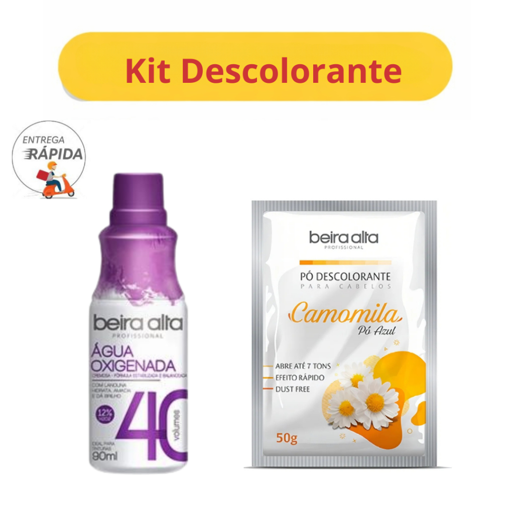 Kit Pó Descolorante Camomila Beira Alta 50g + Agua Oxigenada Beira alta 40 Volumes em Oferta na Shopee