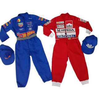 macacão piloto corrida azul e vermelho em Oferta na Shopee