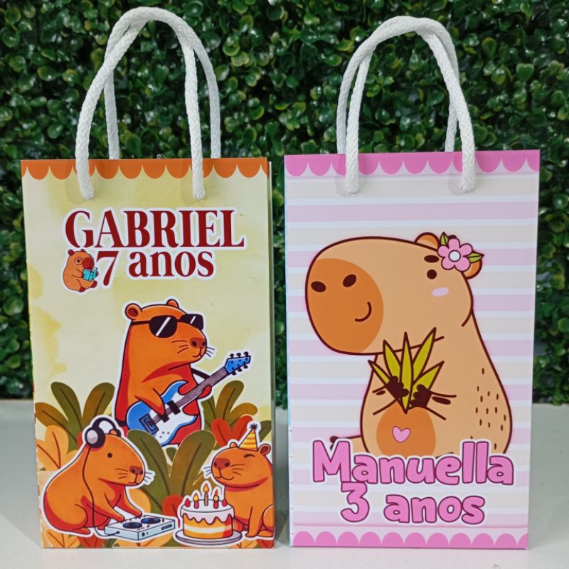 10/15/25 SACOLINHA SURPRESA CAPIVARA MENINO OU MENINA MARROM OU ROSA LEMBRANCINHA PERSONALIZADA FESTA PEGUE E MONTE
