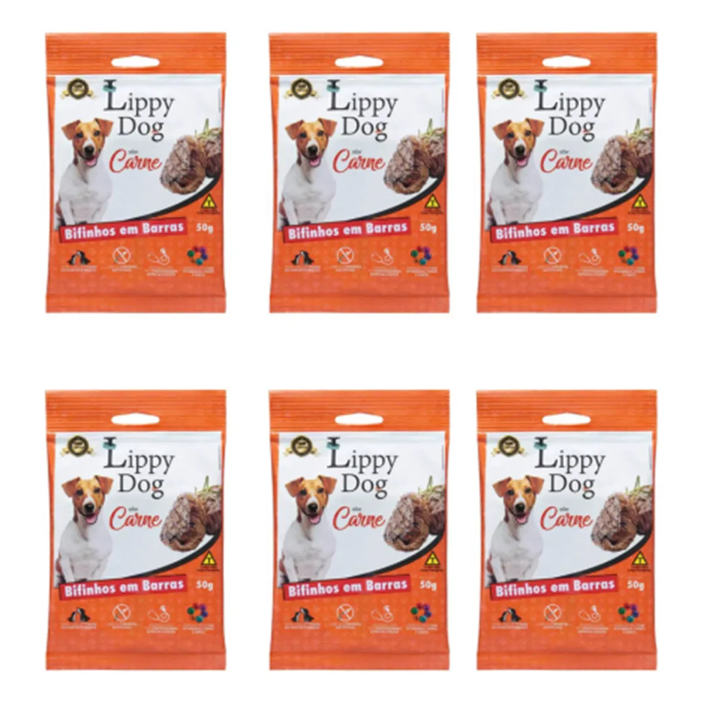 Kit 6 Bifinho Barras Premium Lippy Dog Sabor Carne 6 X 50 Gr em Oferta na Shopee
