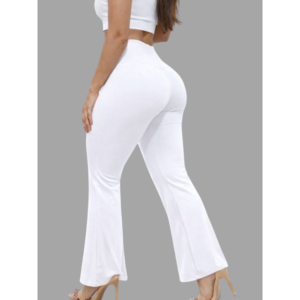 Calça Flare Branca Bailarina Cintura Alta Suplex Premium com Tecnologia UV em Oferta na Shopee