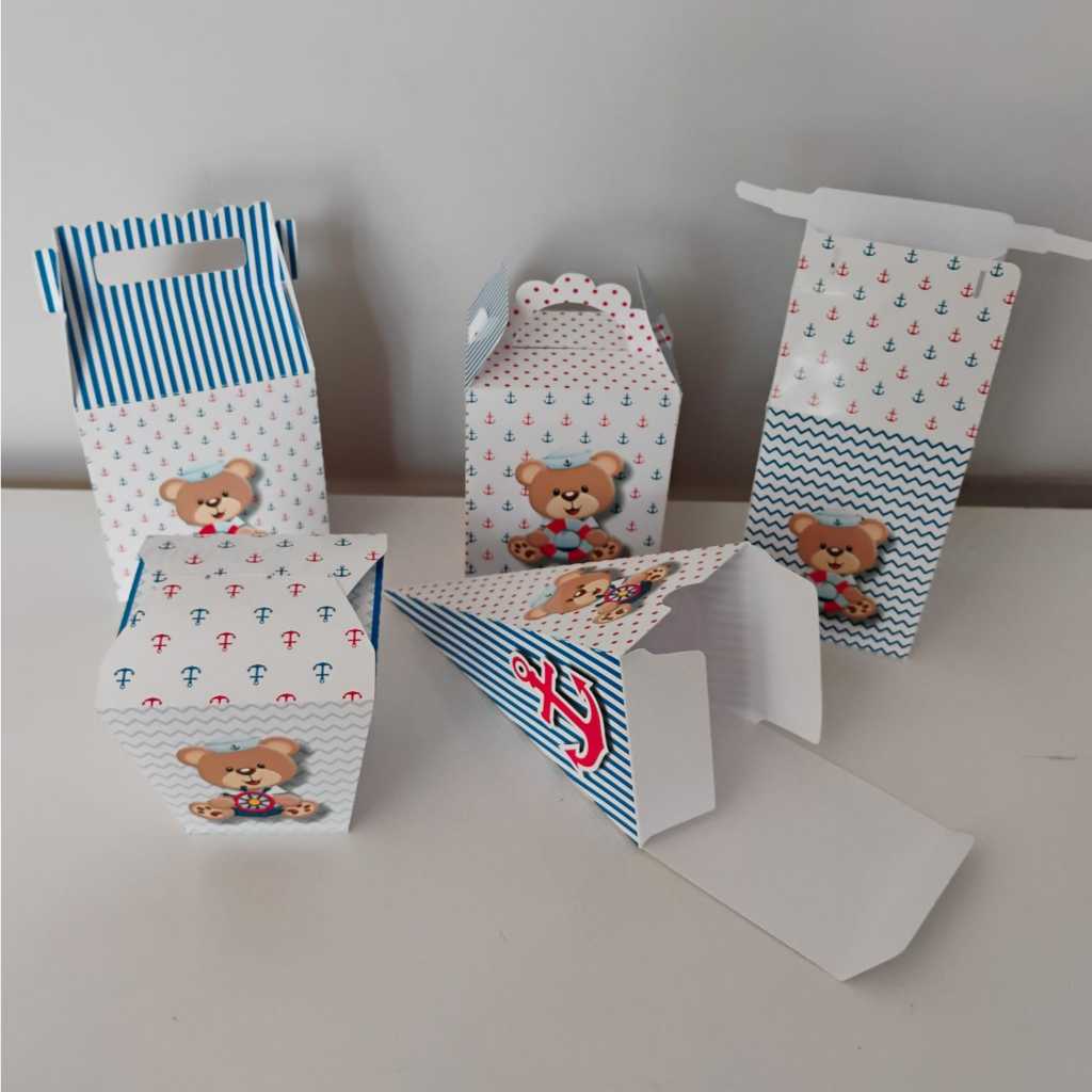 Kit Caixinhas Ursinho Marinheiro | 5 Modelos | Papel Glossy 180g