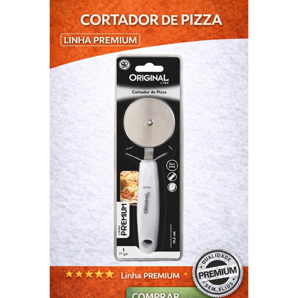 Cortador de Pizza Profissional Aço Inox 19,5 cm Original Line Reforçado Utensílio de Cozinha Utilidades