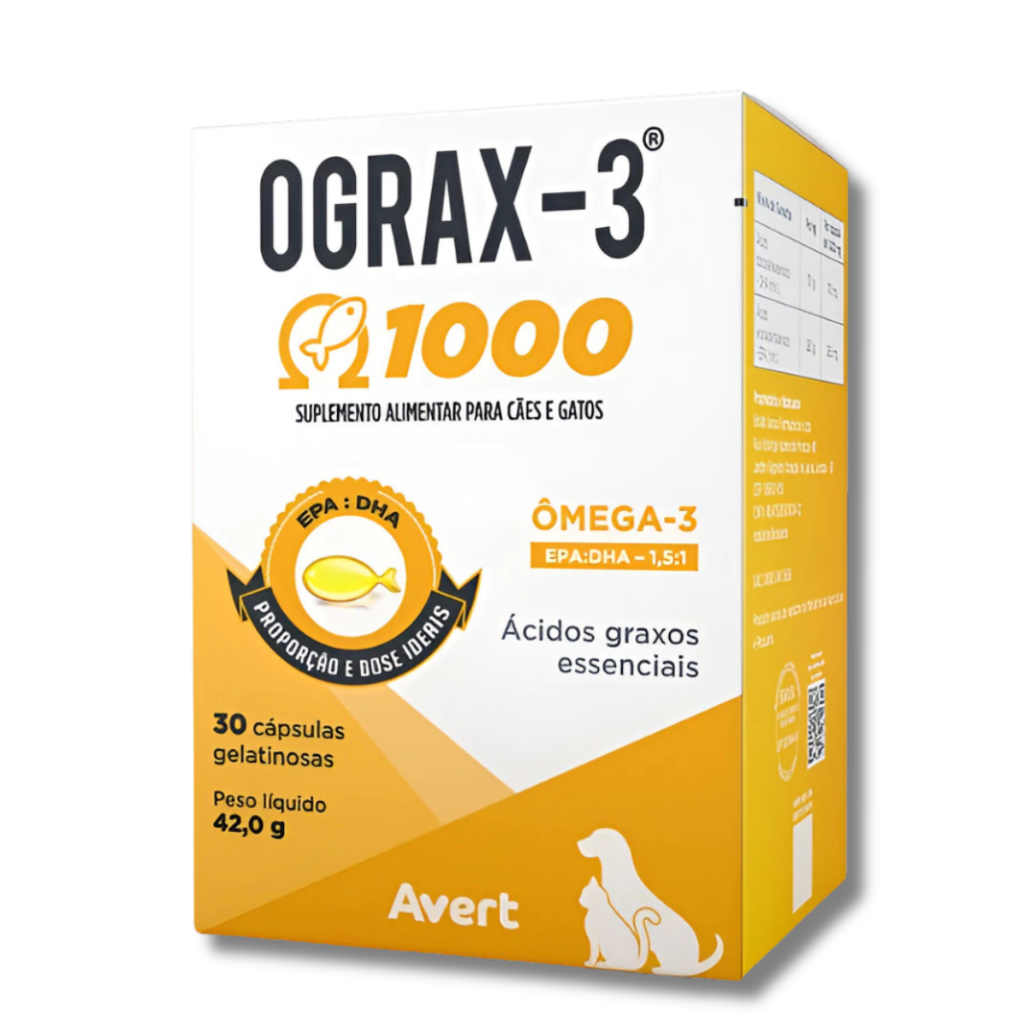 Ograx-3 1000mg Suplemento Vitaminas Cachorros E Gatos 30 Capsulas Avert