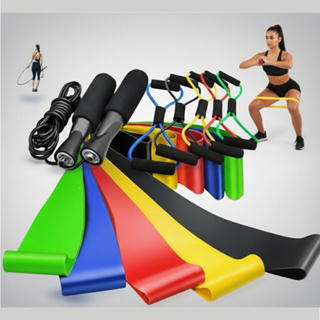 Kit Treine Em Casa Funcional Completo 5 Faixas Mini Band + Elástico Extensor Cross + Corda de pular em Oferta na Shopee